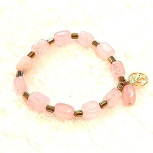 Rose Quartz Beaded Stretchy Bracelet with Goldtone Accent Beads